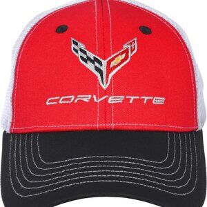 JH DESIGN GROUP Men's Chevy Corvette C8 Logo Cap Adjustable Red & Black Hat